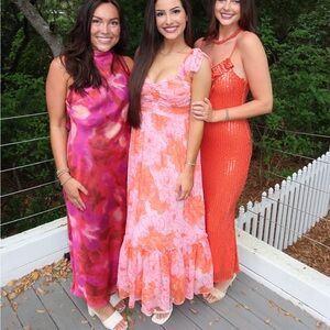 Zara Pink and Orange Floral Maxi Dress